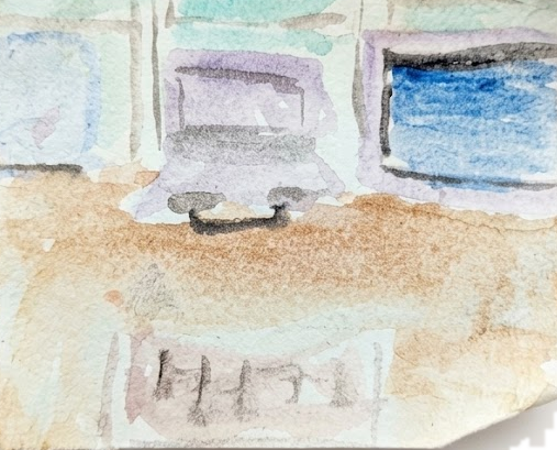 watercolour of the desk